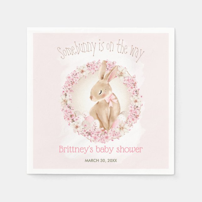 Påskägg Cute Bunny Vår Rosa Gir Baby Shower Pappersservett (Framsidan)