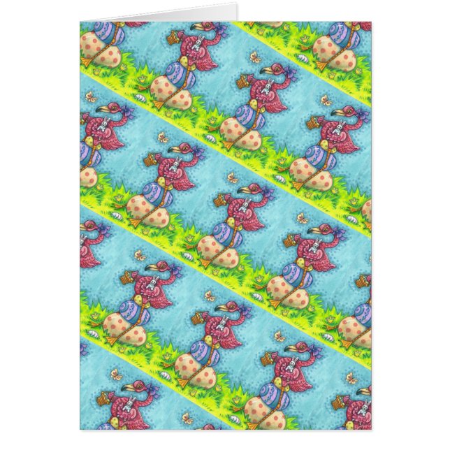 PÅSKÄGG, CUTE ROSA FLAMINGO, BUNNY Verse CARD OBS Kort (Framsidan)