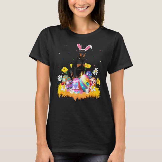 Påskägg Dobermann Hund Påskdagen T Shirt (Framsida)