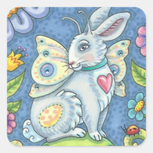 PÅSKÄGG FAIRY, VÅR HARE RABBIT STICKER Lakan Fyrkantigt Klistermärke