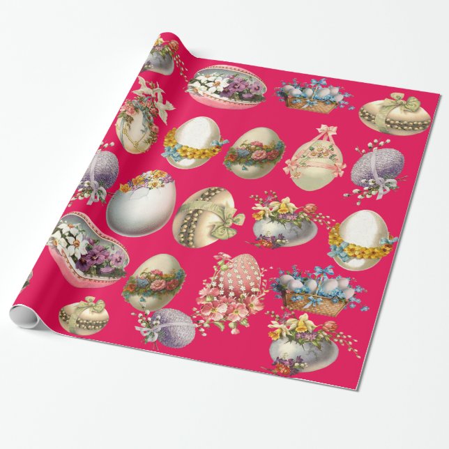 PÅSKÄGG,FLÖDEN,VITA DOVER I ROSA FUCHSIA PRESENTPAPPER (Utrullad)