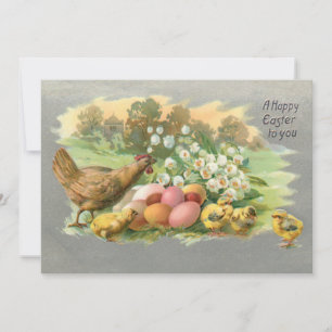 Påskägg för vintage, Hen & Chickar Helgdag Card Julkort