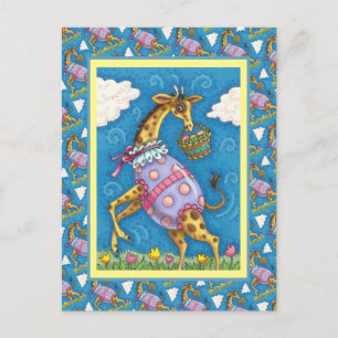 PÅSKÄGG GIRAFFE & VÅR TULIPS Cute Helg Vykort