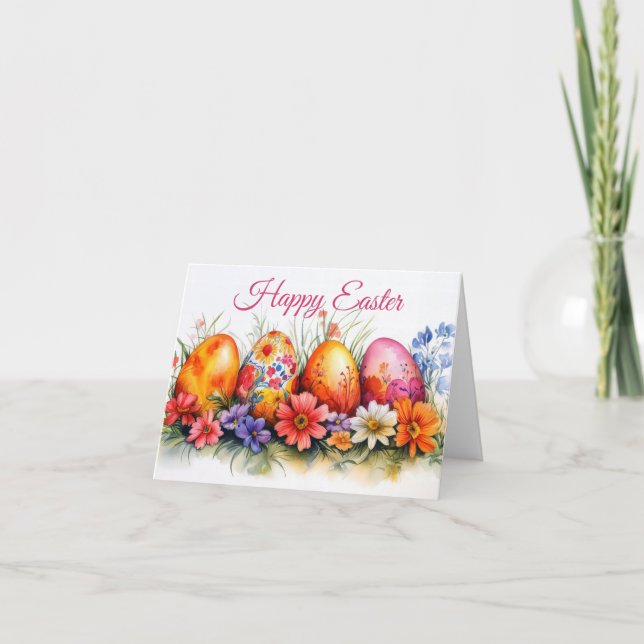 Påskägg Helgdag Card för Blommigt med söt vattenfä Kort (Framsida)