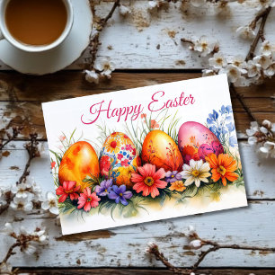 Påskägg Helgdag Card för Blommigt med söt vattenfä Kort