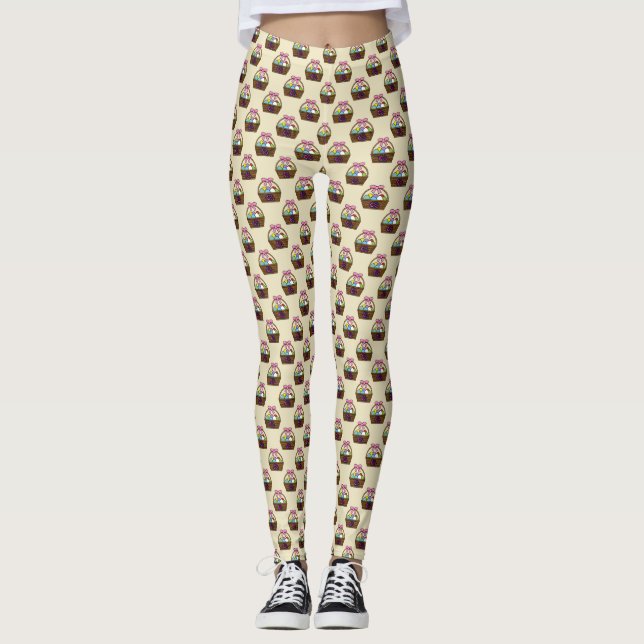 Påskägg Hunt Basket med Pastel Eggs Mönster Leggings (Framsida)