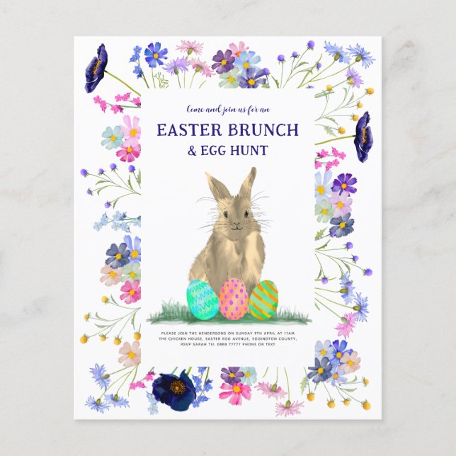 Påskägg Hunt Brunch Bunny Blommigt Budget Flygblad (Framsidan)