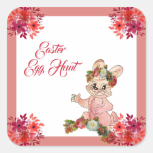 Påskägg Hunt Bunny Blommigt Krona Ro Watercolor Fyrkantigt Klistermärke