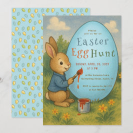 Påskägg Hunt Bunny Cute Rabbit Paints Blue Egg Inbjudningar