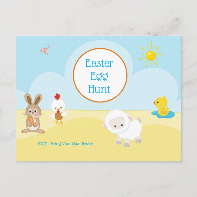 Påskägg Hunt BYOB Cute Animals Scene Vykort (Framsida)
