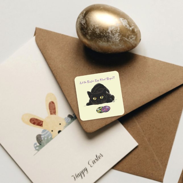 Påskägg Hunt Cat Funny Fyrkantigt Klistermärke (Skapare uppladdad)