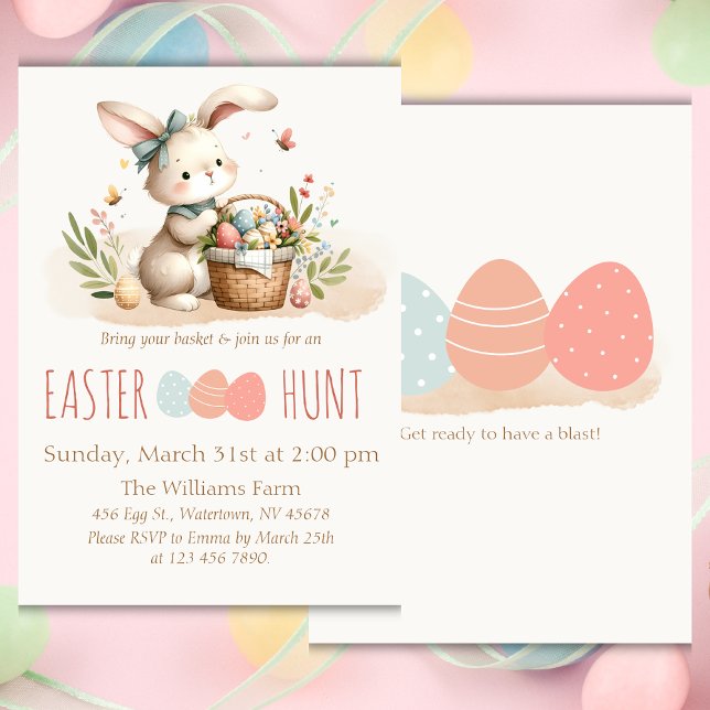 Påskägg Hunt Cute Bunny Inbjudningar (Host a joyful Easter celebration with this fresh, cute, and colorful invitation. Gett yours today!)