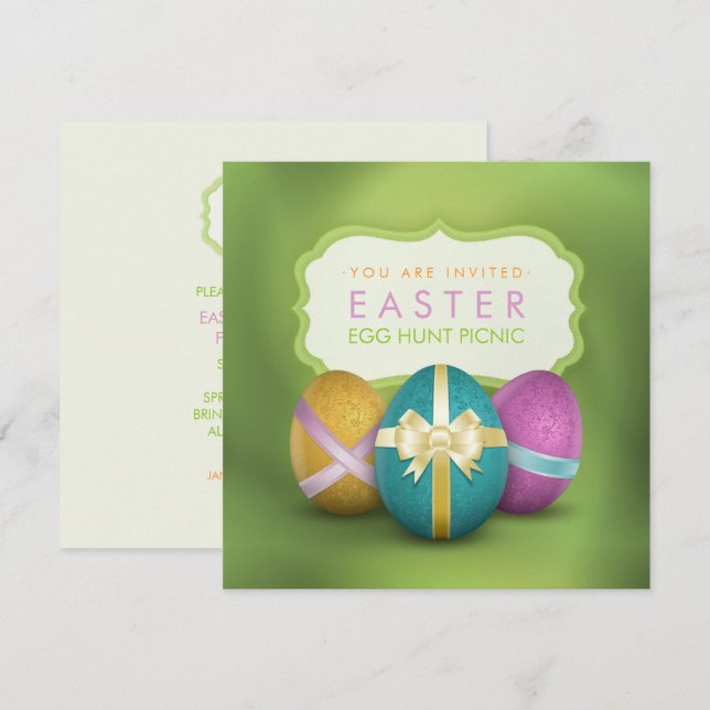 Påskägg Hunt Family Picnic Inbjudningar (Fram/baksida)