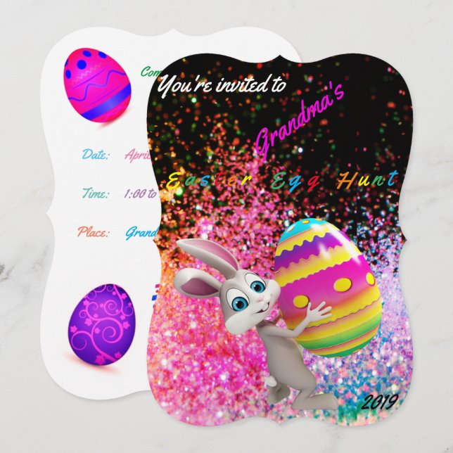 Påskägg Hunt-inbjudan - Anpassa Namn per år Inbjudningar (Fram/baksida)