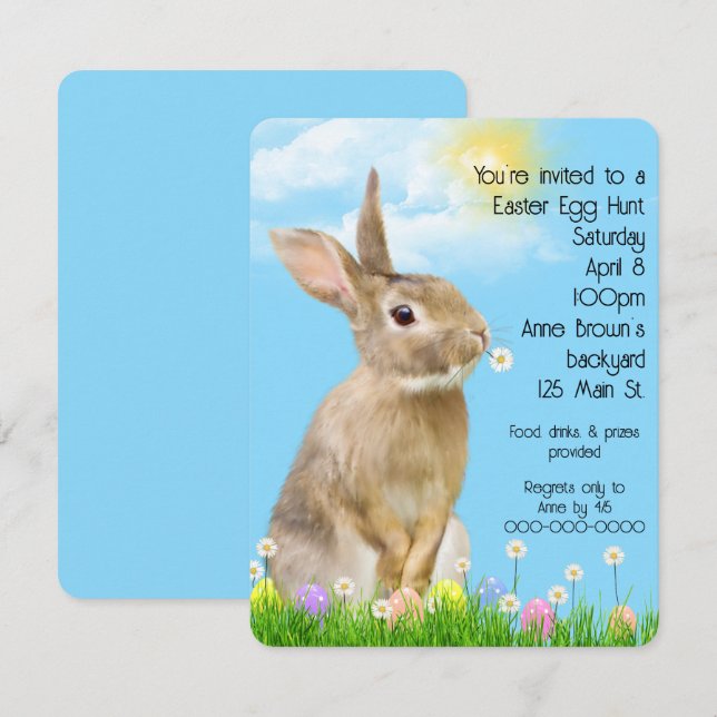 Påskägg Hunt med Bunny Inbjudningar (Fram/baksida)