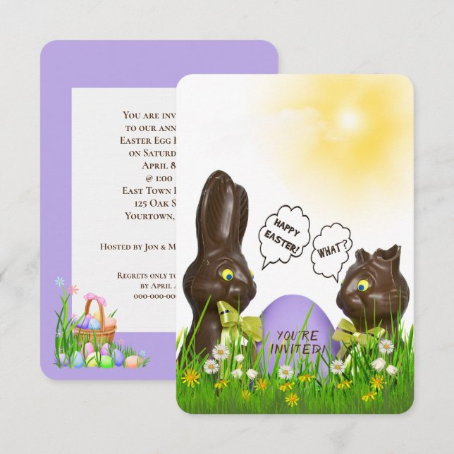 Påskägg Hunt med chokladbunny Inbjudningar (Fram/baksida)