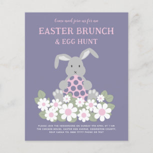 Påskägg Hunt och Brunch Bunny Rosa Blommigt Flygblad