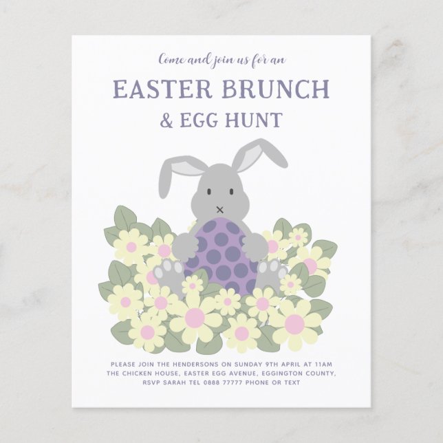 Påskägg Hunt och Brunch Cute Bunny Blommigt Flygblad (Framsidan)