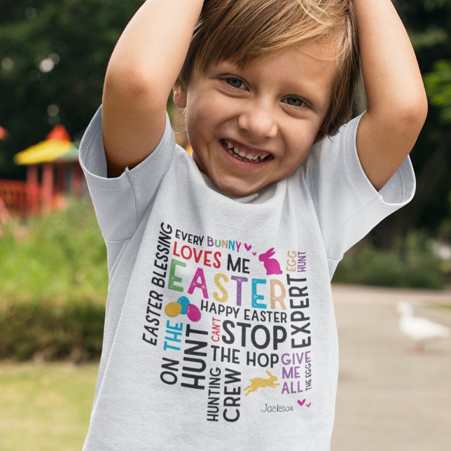 Påskägg Hunt Ord Cloud med Kid Namn T Shirt (Skapare uppladdad)