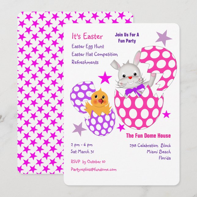 Påskägg Hunt Roligt Kids Party Inbjudningskort (Fram/baksida)