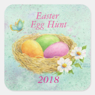 Påskägg Hunt Stickers 2018 Fyrkantigt Klistermärke