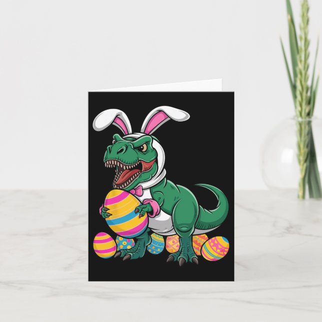 Påskägg Hunt T Rex Dinosaur Bunny Lycklig Eastraw Kort (Framsida)