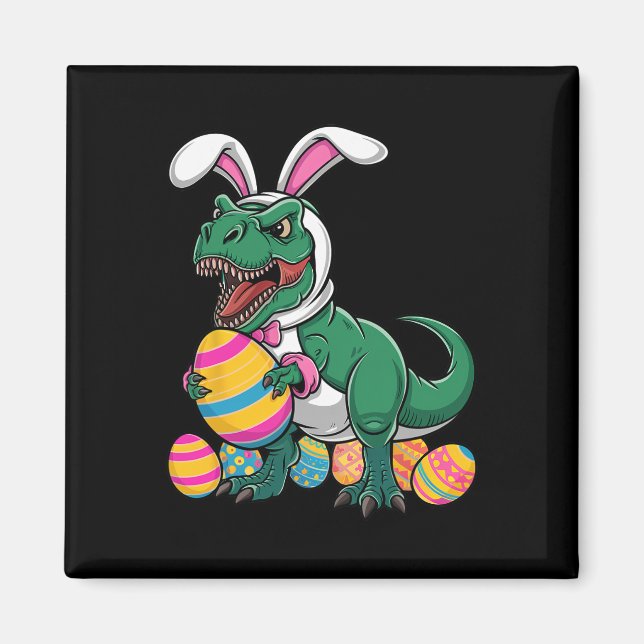 Påskägg Hunt T Rex Dinosaur Bunny Lycklig Eastraw Magnet (Framsidan)