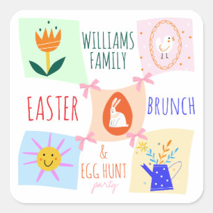 Påskägg Hunt Vågigt Checkerboard Bunny Brunch Bow Fyrkantigt Klistermärke