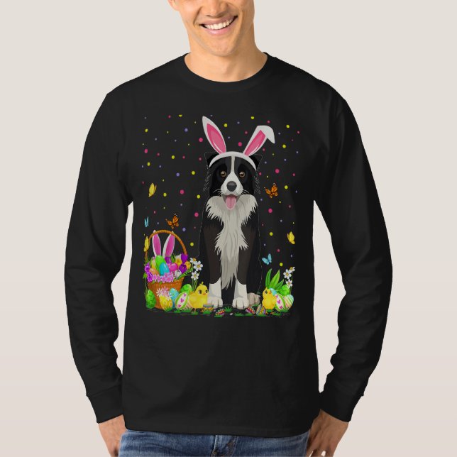 Påskägg Hunting Gräns Collie Hund Påsk T Shirt (Framsida)