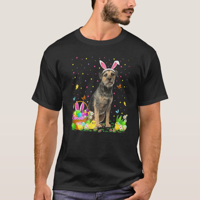 Påskägg Hunting Gräns Terrier Hund Påsk T Shirt (Framsida)