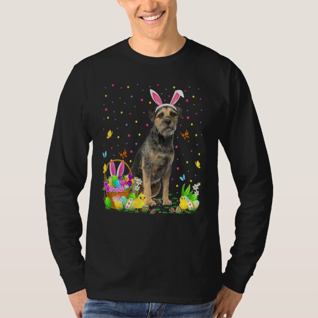 Påskägg Hunting Gräns Terrier Hund Påsk T Shirt (Framsida)