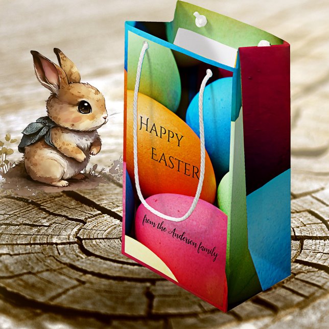 Påskägg i färgglad feststämning presentpåse (Gift bag featuring colorful Easter eggs - great for an egg hunt or Easter gifts)