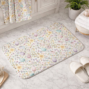 Påskägg i pastellfärg och vårblommig mönster badrumsmatta