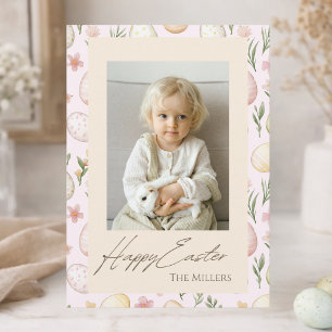 Påskägg i pastellfärger med blommotiv Fotokort A Julkort