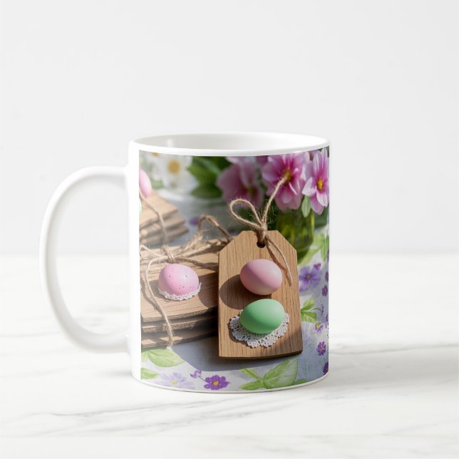 Påskägg i trädgården bord kaffemugg (Vänster)