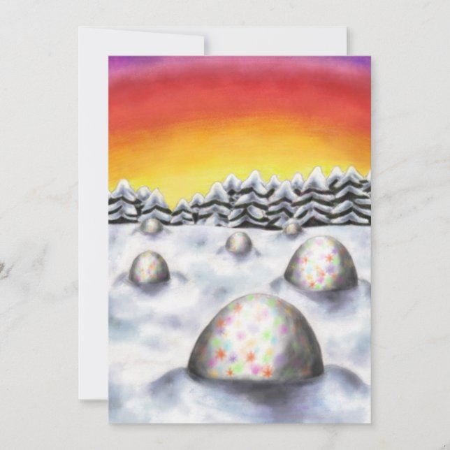 påskägg i vinterlandskap nära skogen julkort (Framsida)