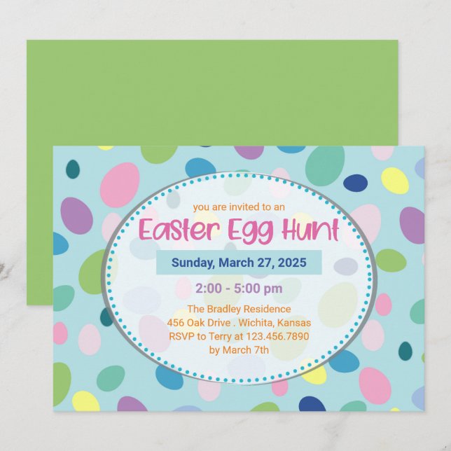Påskägg - inbjudningar till Påsk-partiet (Fram/baksida)
