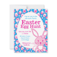 Påskägg jagar rosa Blue Bunny-inbjudningar