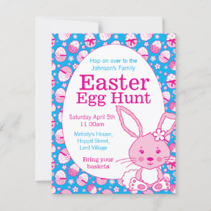 Påskägg jagar rosa Blue Bunny-inbjudningar Inbjudningar