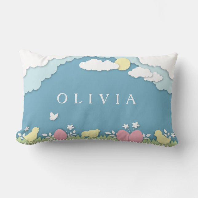 Påskägg-jakt, vår helgdagar papercut namn lumbarkudde (Framsida)