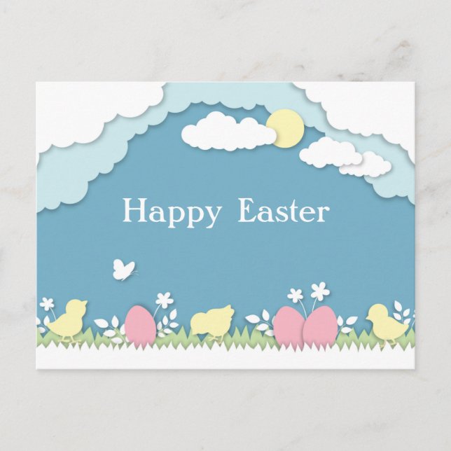 Påskägg jakt, vår helgdagar paperut naturen vykort (Framsida)