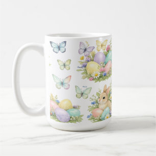 Påskägg & kaniner i pastelljus Blommor & fjärilar Kaffemugg