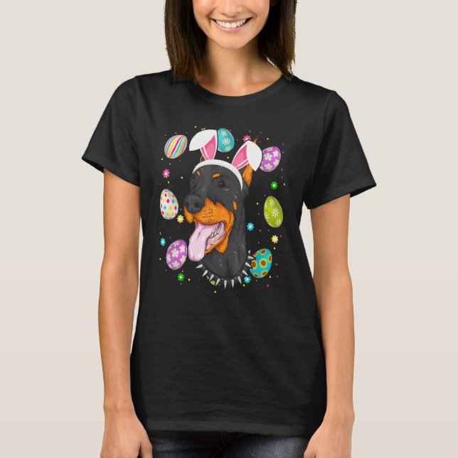 Påskägg  Kaninöra Dobermann Hund Ansikte Påsk Sol T Shirt (Framsida)