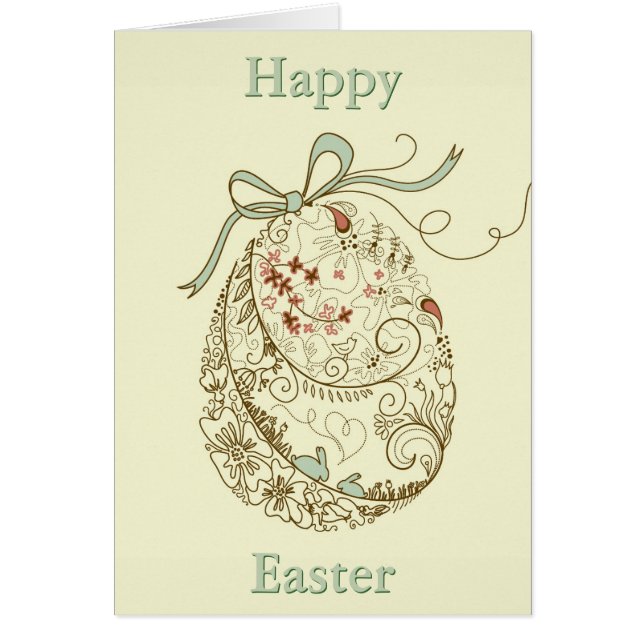 Påskägg med blom- inslag hälsningskort (Framsidan)