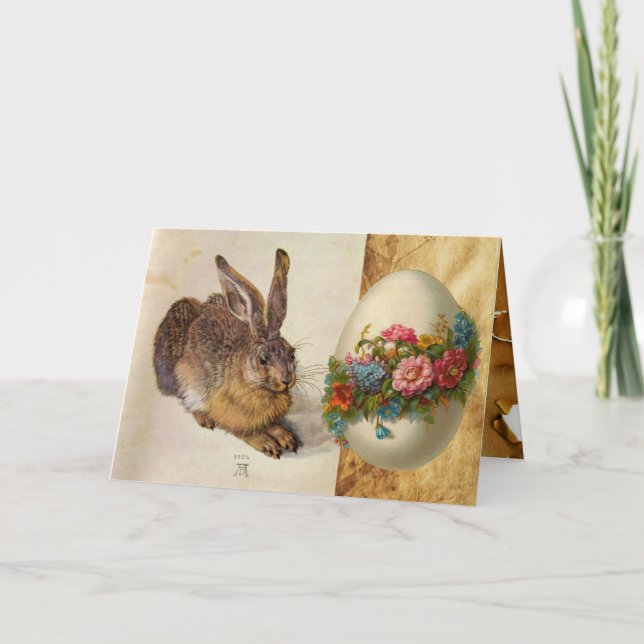 PÅSKÄGG med BLOMMAR (Young HARE) Helgkort (Framsida)