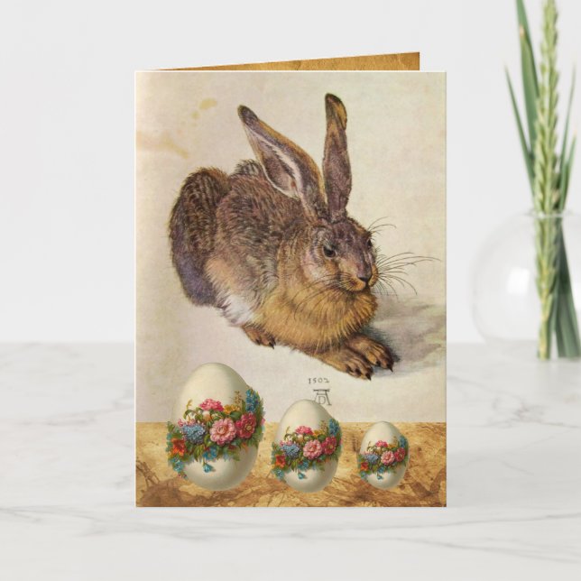 PÅSKÄGG med BLOMMAR (Young HARE) Helgkort (Framsida)