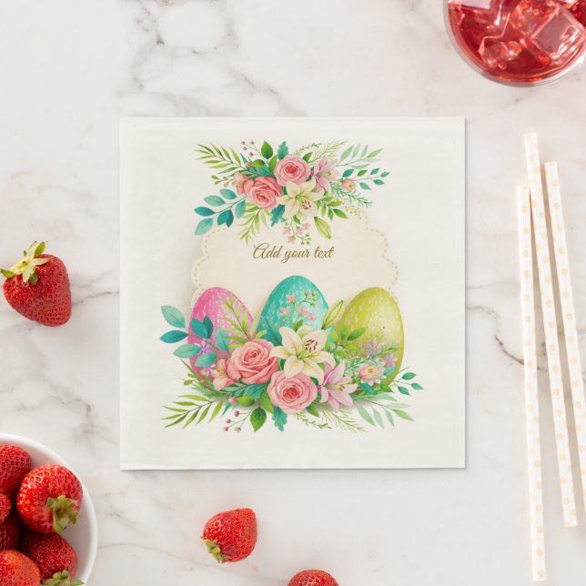 Påskägg med blommor & akvarell rosa rosor pappersservett (Insitu)