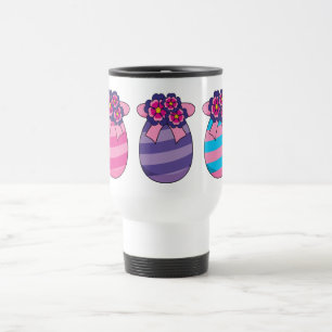 Påskägg med blommor och menyfliksområdet resemugg