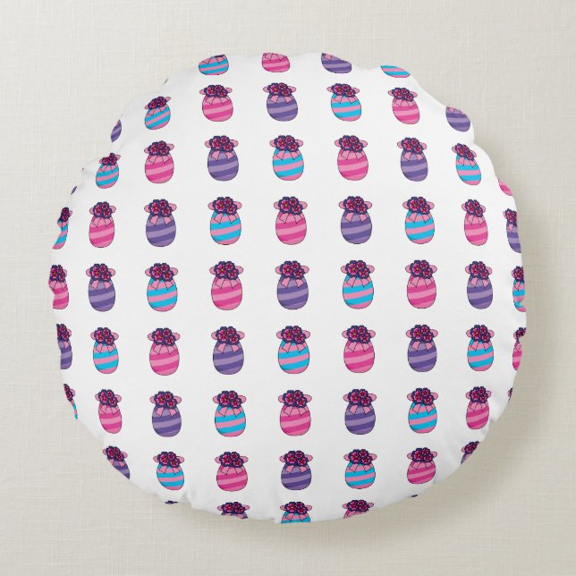 Påskägg med blommor och menyfliksområdet rund kudde (Framsidan)