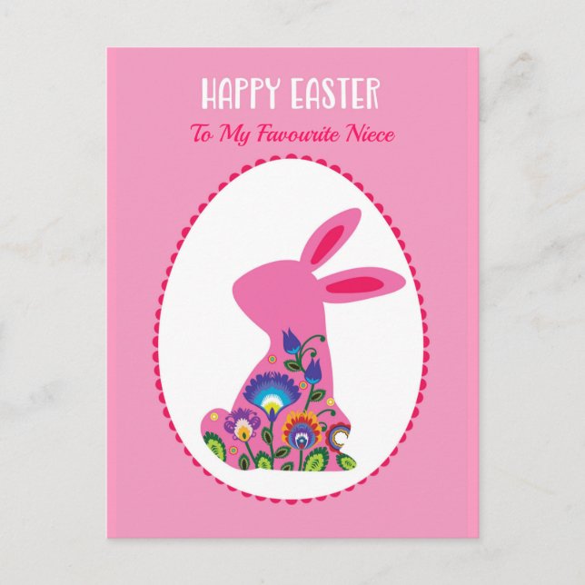 🐰 Påskägg med kanin Pastell Rosa Anpassad Vykort (Framsida)